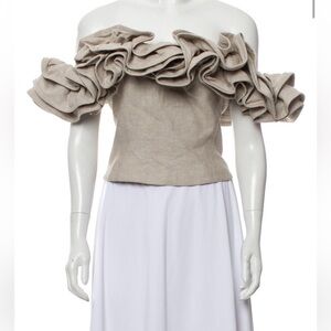Elegant Beige Off-Shoulder Ruffle Top